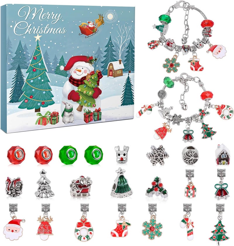 VVSBPL Christmas Advent Calendar Bracelets 2025 for Girls, 24 Days DIY Jewelry Making Kit with 22 Charm Beads and 2 Adjustable Bracelets, Xmas Countdown Gift for Kids Teens Women - Image 1